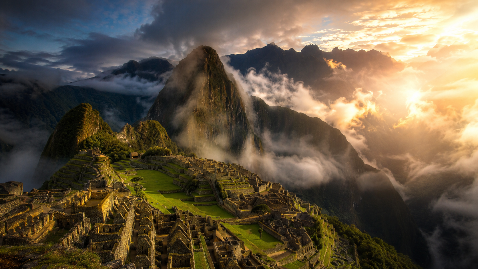 Machu Picchu Peru clouds mountains and citadel planning image